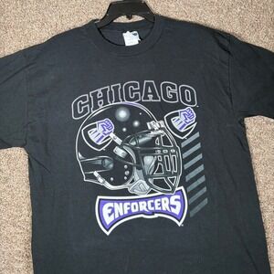 Vintage 2001 XFL Chicago Enforcers Kickoff Tour T-Shirt Jerzees Black Mens Large